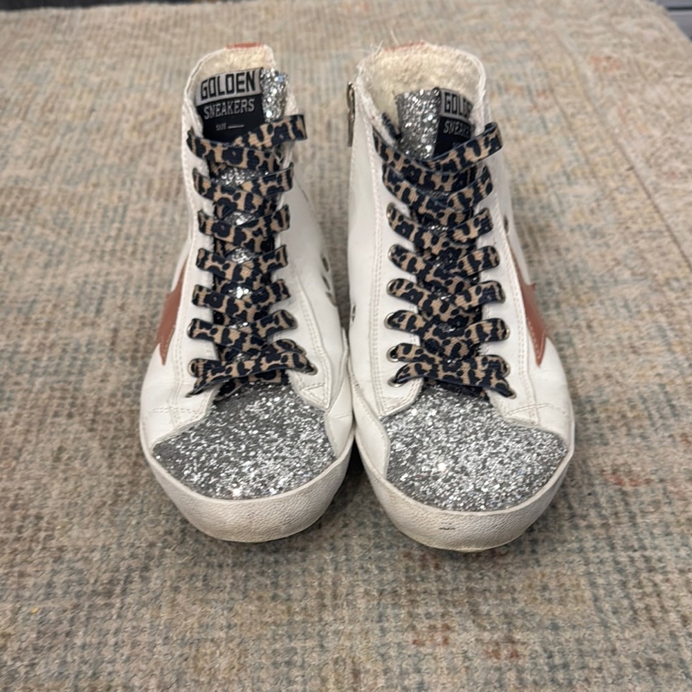 White and Silver Glitter Hightop Sneakers